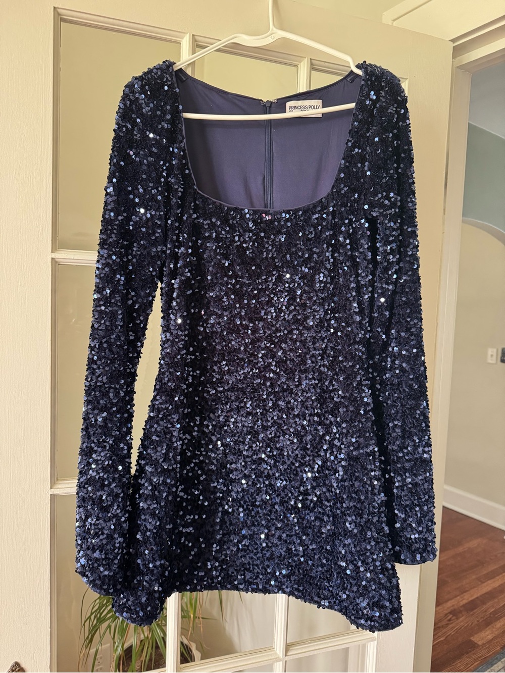 Princess Polly Navy Blue Sequin Long-Sleeve Mini Dress